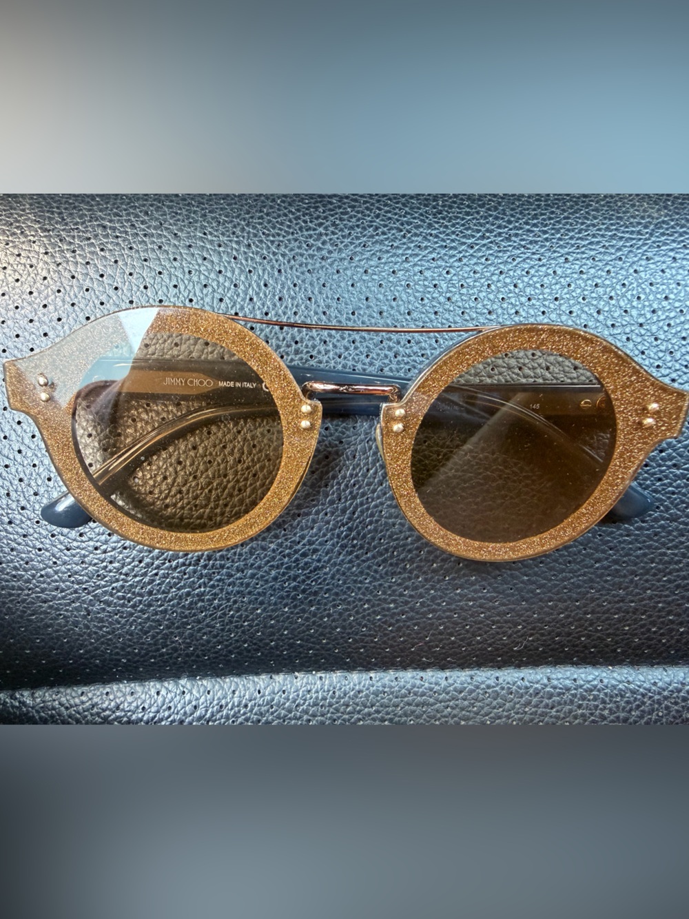 Jimmy Choo Round Glitter Frame Sunglasses - Gold Glitter